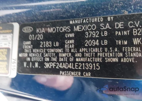 2020 Kia Forte Lxs from USA, damaged, VIN 3KPF24AD4LE213915